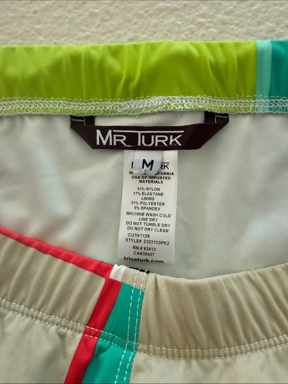 Mr. Turk Neutral & Aqua Colorblock Men’s Swim Briefs with Lime Accents